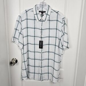 Michael Kors 100% Linen Button Down Shirt XL Slim Fit Green Plaid NWT